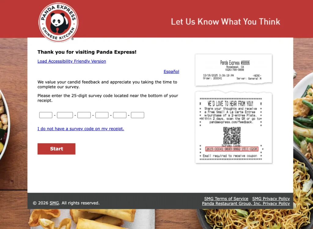 pandaexpress feedback welcome screen
